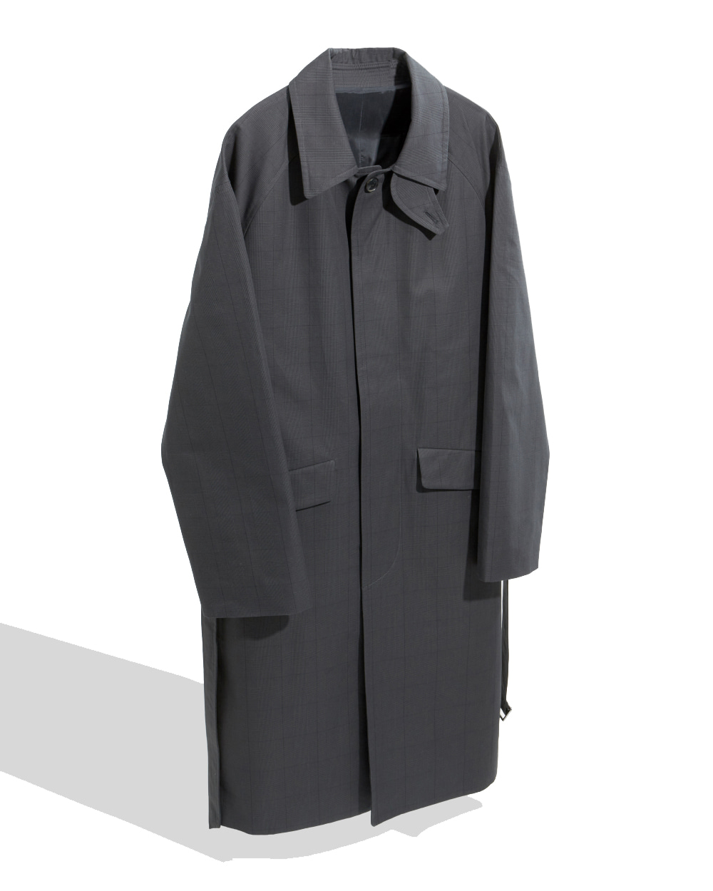 유스 Belted Mac Coat (Black Check)