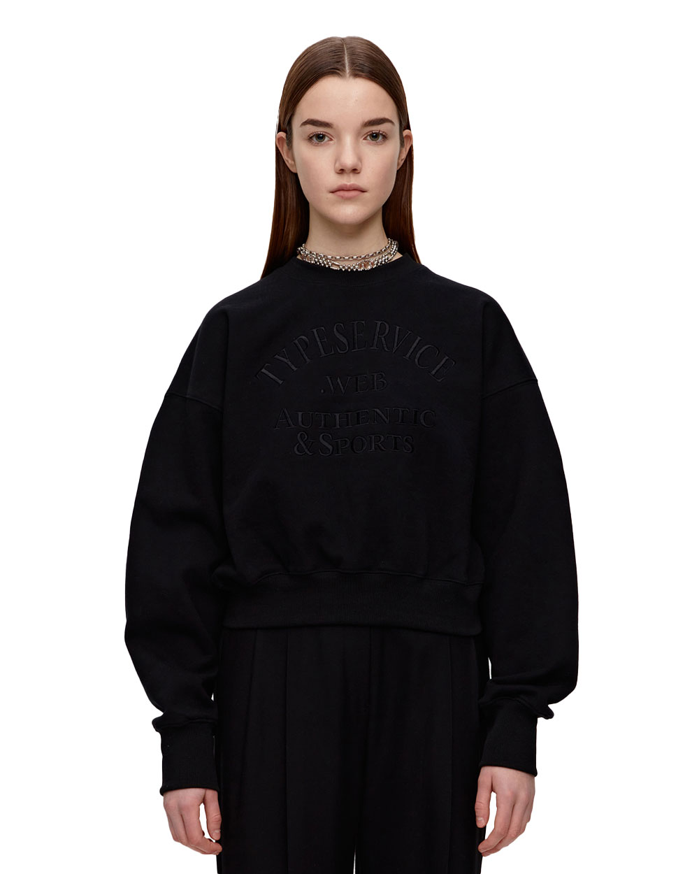 타입서비스 Premium Heavy Cotton Arch Logo Crop Sweatshirt (Black)