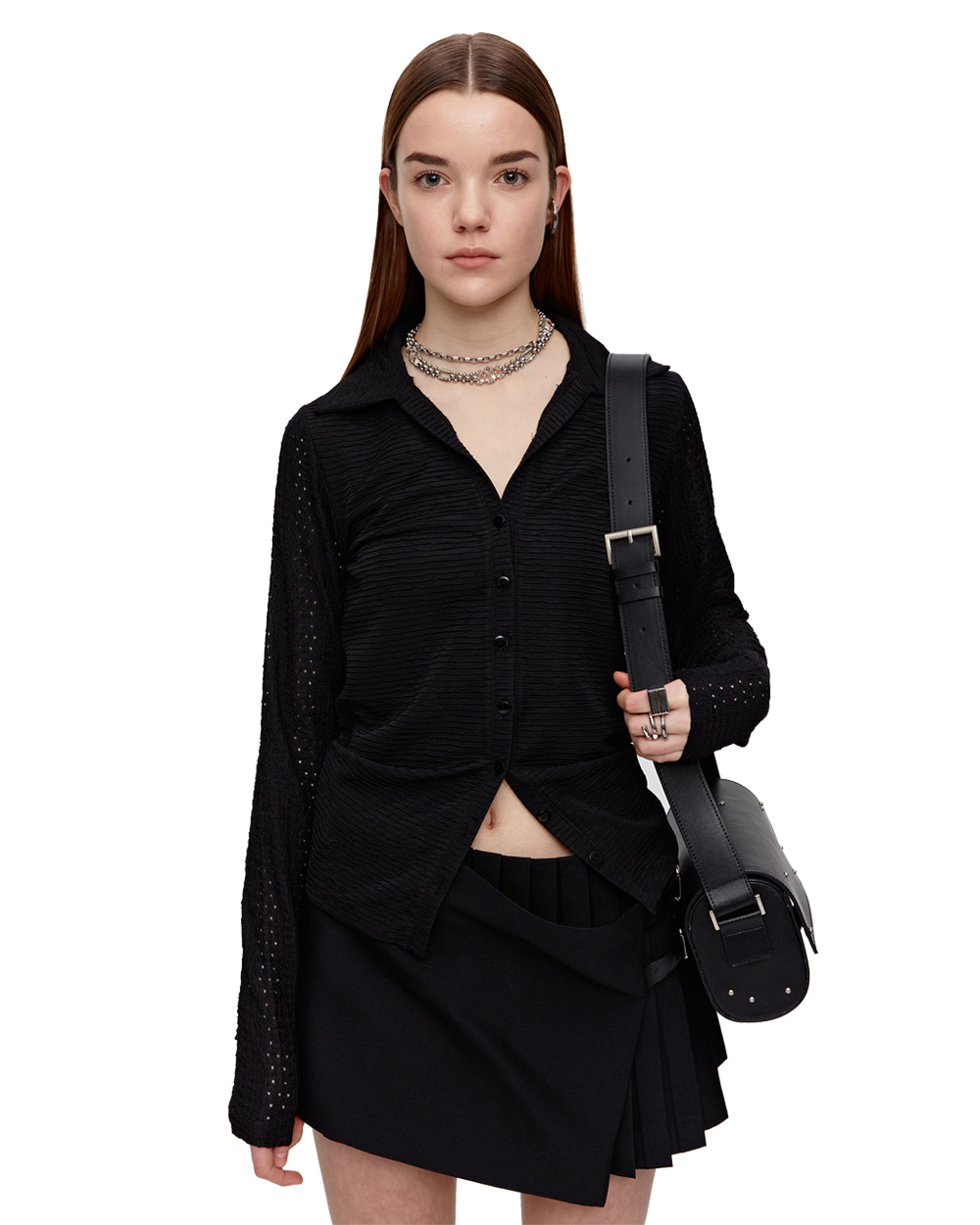 타입서비스 Lace Mix Fitted Shirt (Black)